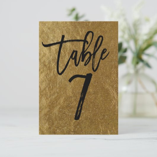 Gold Leaf Folie Moderne Script Table Number 7 Kaart (Staand voorkant)