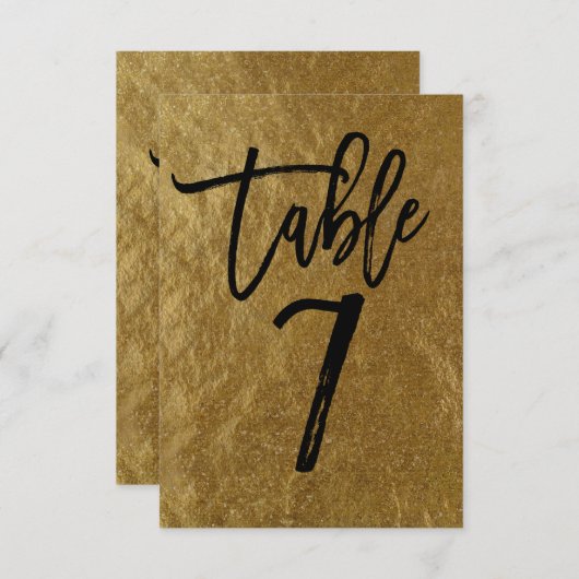 Gold Leaf Folie Moderne Script Table Number 7 Kaart (Voorkant / Achterkant)