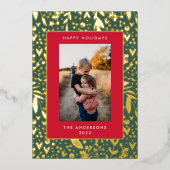 Gold Leaf geperst | Lijst van groene rode Floral | Folie Feestdagenkaart (Voorkant)