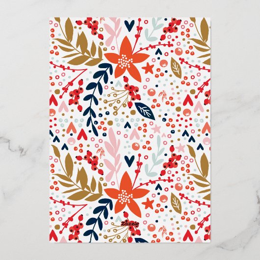 Gold Leaf geperst | Lijst van groene rode Floral | Folie Feestdagenkaart (Achterkant)