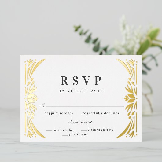 Gold Leaf Gilded Age Folie Wedding RSVP Folie Uitnodiging (Staand Voorkant)