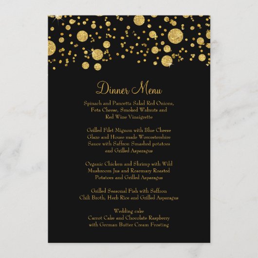 Gold Leaf Glitter Confetti Dot Elegant Dinner Menu (Voorkant)