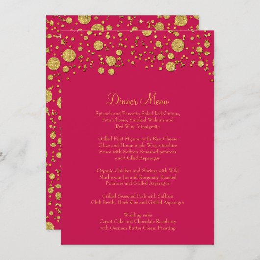 Gold Leaf Glitter Confetti Dot Elegant Dinner Menu (Voorkant / Achterkant)