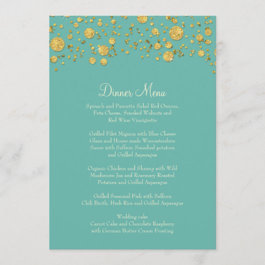 Gold Leaf Glitter Confetti Dot Elegant Dinner Menu (Voorkant)