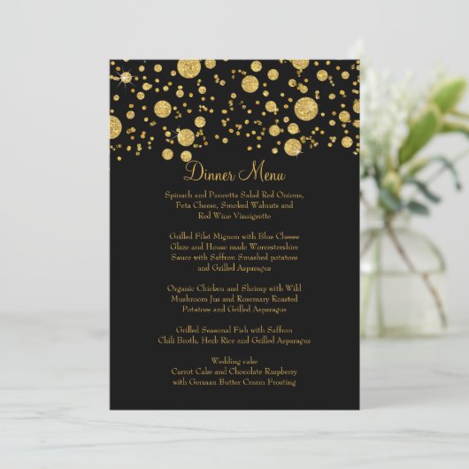 Gold Leaf Glitter Confetti Dot Elegant Dinner Menu (Staand voorkant)