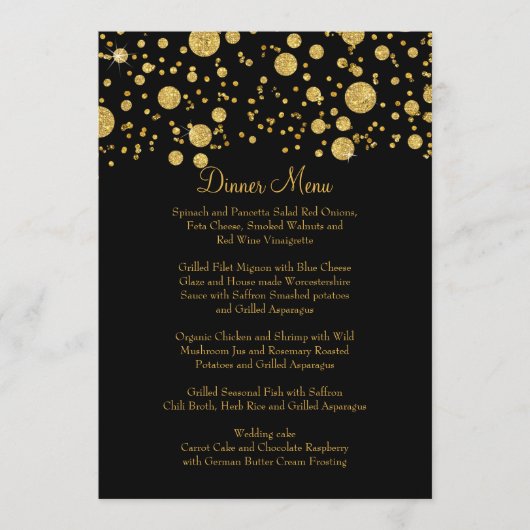 Gold Leaf Glitter Confetti Dot Elegant Dinner Menu (Voorkant)