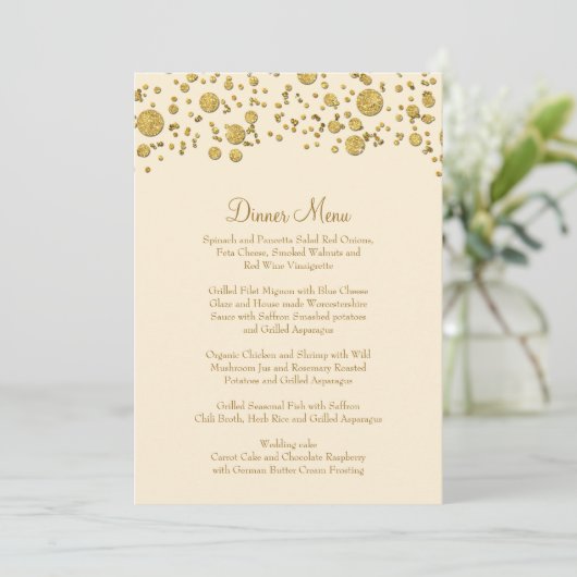 Gold Leaf Glitter Confetti Dot Elegant Dinner Menu (Staand voorkant)
