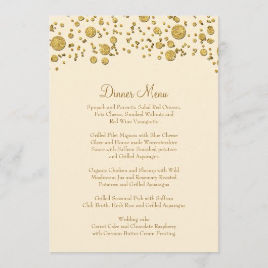 Gold Leaf Glitter Confetti Dot Elegant Dinner Menu (Voorkant)