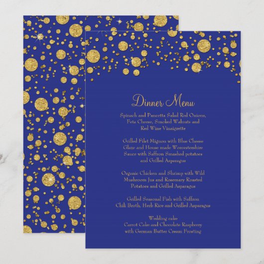Gold Leaf Glitter Confetti Dot Elegant Dinner Menu (Voorkant / Achterkant)