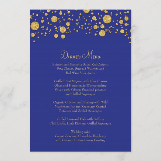 Gold Leaf Glitter Confetti Dot Elegant Dinner Menu (Voorkant)