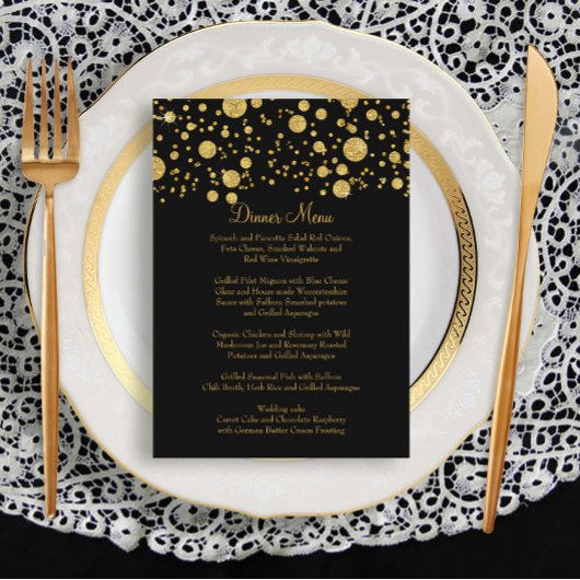 Gold Leaf Glitter Confetti Dot Elegant Dinner Menu