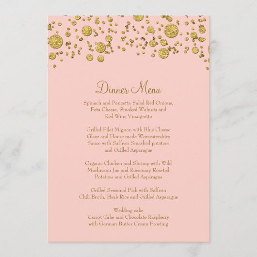Gold Leaf Glitter Confetti Dot Elegant Dinner Menu (Voorkant)