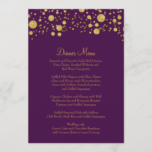 Gold Leaf Glitter Confetti Dot Elegant Dinner Menu (Voorkant)
