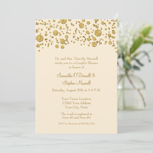 Gold Leaf Glitter Confetti Stippen Couples Shower Kaart (Staand voorkant)