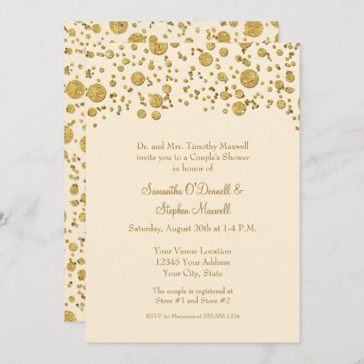 Gold Leaf Glitter Confetti Stippen Couples Shower Kaart (Voorkant / Achterkant)