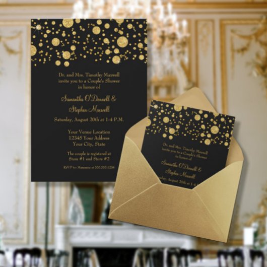 Gold Leaf Glitter Confetti Stippen Couples Shower Kaart
