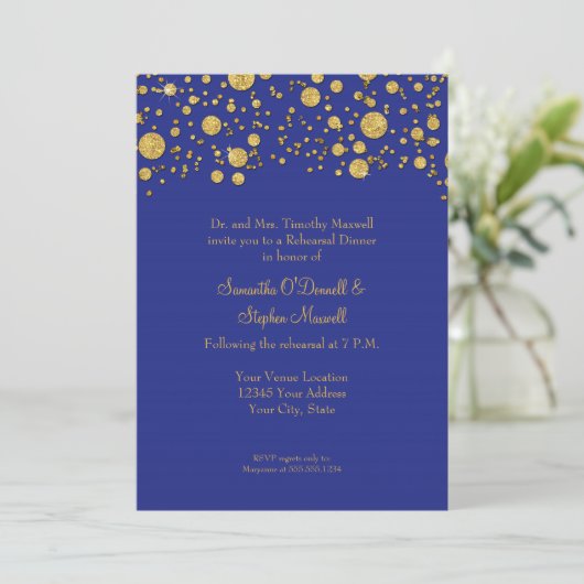 Gold Leaf Glitter Confetti Stippen Elegant Reheari Kaart (Staand voorkant)