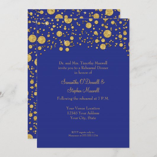 Gold Leaf Glitter Confetti Stippen Elegant Reheari Kaart (Voorkant / Achterkant)