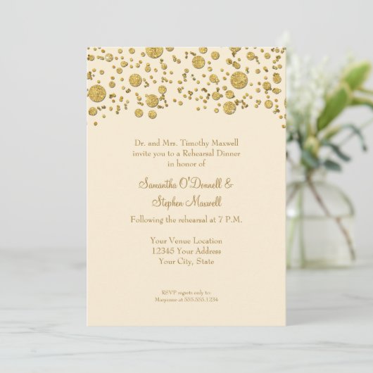Gold Leaf Glitter Confetti Stippen Elegant Reheari Kaart (Staand voorkant)
