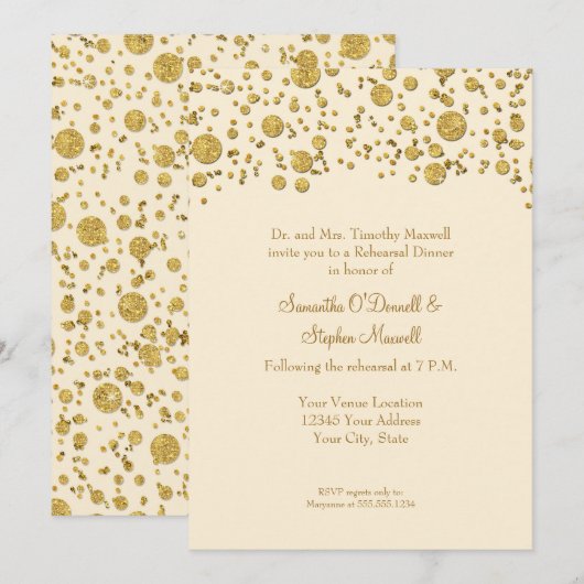 Gold Leaf Glitter Confetti Stippen Elegant Reheari Kaart (Voorkant / Achterkant)