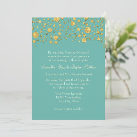 Gold Leaf Glitter Confetti Stippen Elegant Wedding Kaart (Staand voorkant)