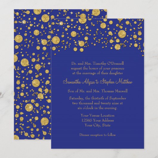 Gold Leaf Glitter Confetti Stippen Elegant Wedding Kaart (Voorkant / Achterkant)