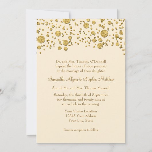 Gold Leaf Glitter Confetti Stippen Elegant Wedding Kaart (Voorkant)