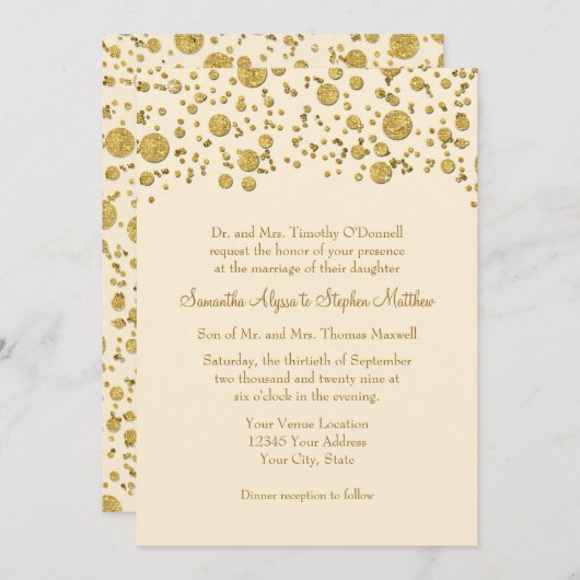 Gold Leaf Glitter Confetti Stippen Elegant Wedding Kaart (Voorkant / Achterkant)