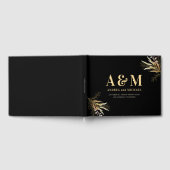 Gold Leaf Greenery Black Monogram Elegant Wedding Gastenboek (Volledig)