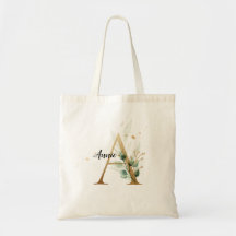 Gold Leaf Greenery Elegant Foliage Monogram "A"