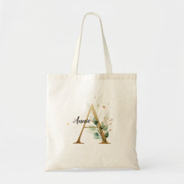 Gold Leaf Greenery Elegant Foliage Monogram "A" Tote Bag