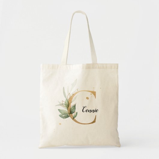 Gold Leaf Greenery Elegant Foliage Monogram "C" Tote Bag (Voorkant)