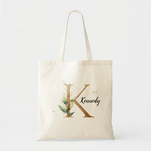 Gold Leaf Greenery Elegant Foliage Monogram "K" Tote Bag (Voorkant)