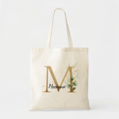 Gold Leaf Greenery Elegant Foliage Monogram "M" Tote Bag (Voorkant)