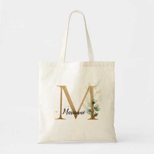 Gold Leaf Greenery Elegant Foliage Monogram "M" Tote Bag (Voorkant)