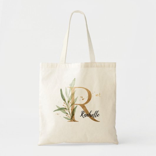 Gold Leaf Greenery Elegant Foliage Monogram "R" Tote Bag (Voorkant)