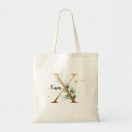 Gold Leaf Greenery Elegant Foliage Monogram "X" Tote Bag