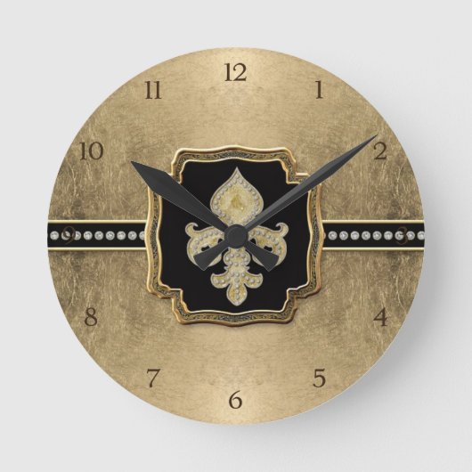 Gold Leaf Kijk Fleur de Lis Faux Jewel Ronde Klok (Voorkant)