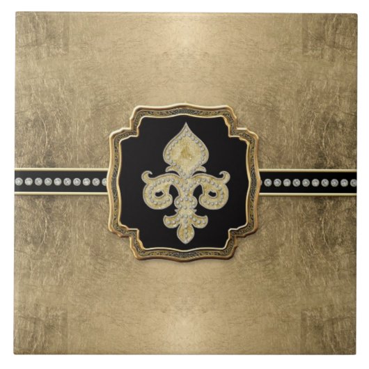 Gold Leaf Kijk Fleur de Lis Faux  Jewel Tegeltje (Voorkant)