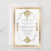 Gold Leaf Look Art Deco Nouveau Huwelijksuitnodigi Kaart (Voorkant)