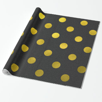 Gold Leaf Metallic Faux Foil Large Polka Dot Black Cadeaupapier