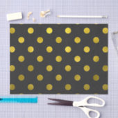Gold Leaf Metallic Faux Foil Large Polka Dot Black Tissuepapier (Craft)