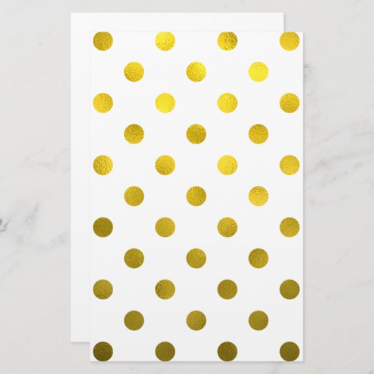 Gold Leaf Metallic Faux Foil Large Polka Dot White Briefpapier (Voorkant / Achterkant)