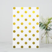 Gold Leaf Metallic Faux Foil Large Polka Dot White Briefpapier (Staand voorkant)