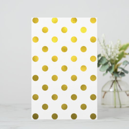 Gold Leaf Metallic Faux Foil Large Polka Dot White Briefpapier (Staand voorkant)