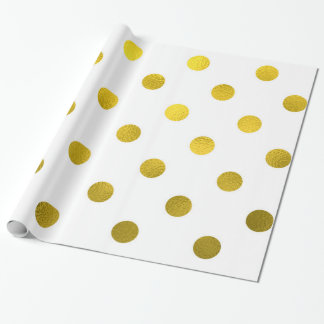 Gold Leaf Metallic Faux Foil Large Polka Dot White Cadeaupapier
