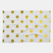 Gold Leaf Metallic Faux Foil Large Polka Dot White Theedoek (Horizontaal)