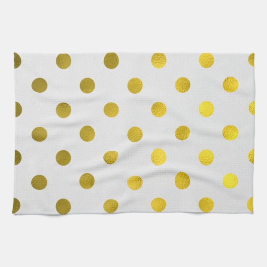 Gold Leaf Metallic Faux Foil Large Polka Dot White Theedoek (Horizontaal)