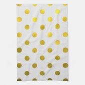 Gold Leaf Metallic Faux Foil Large Polka Dot White Theedoek (Verticaal)