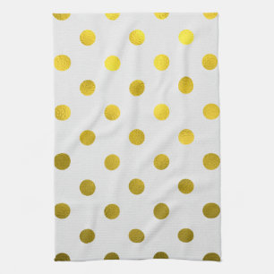 Gold Leaf Metallic Faux Foil Large Polka Dot White Theedoek